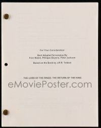 1d399 LORD OF THE RINGS: THE RETURN OF THE KING For Your Consideration script Oct 2003 by Jackson