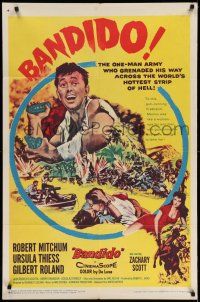 1f050 BANDIDO 1sh '56 artwork of one-man army Robert Mitchum & sexy Ursula Thiess!