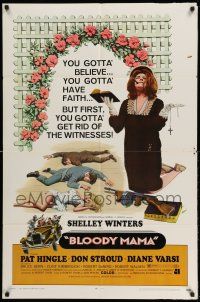 1f091 BLOODY MAMA 1sh '70 Roger Corman, AIP, crazy Shelley Winters w/Bible and tommy gun!