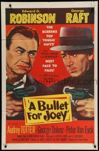 1f113 BULLET FOR JOEY 1sh '55 George Raft & Edward G. Robinson pointing guns at each other!