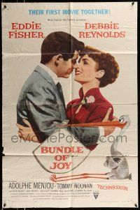 1f116 BUNDLE OF JOY 1sh '57 romantic super close up of Debbie Reynolds & Eddie Fisher!