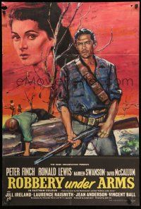 1f705 ROBBERY UNDER ARMS English 1sh '57 great art of Maureen Swanson & cowboy Peter Finch!