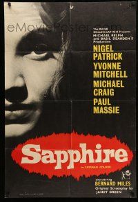 1f725 SAPPHIRE English 1sh '59 English mystery directed by Basil Dearden, don't tell her secret!