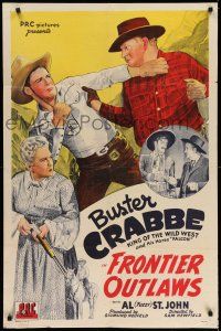 1f254 FRONTIER OUTLAWS 1sh '44 great stone litho of cowboy Buster Crabbe, King of the Wild West!