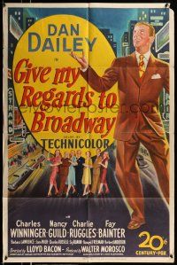 1f270 GIVE MY REGARDS TO BROADWAY 1sh '48 stone litho of Dan Dailey singing & dancing in New York!