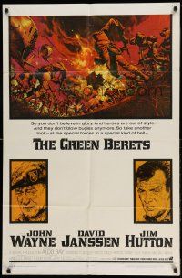 1f283 GREEN BERETS 1sh '68 John Wayne, David Janssen, Jim Hutton, cool Vietnam War art!