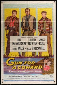 1f286 GUN FOR A COWARD 1sh '56 art of cowboys Fred MacMurray, Jeffrey Hunter & Dean Stockwell!