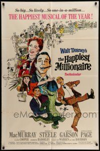 1f296 HAPPIEST MILLIONAIRE style B 1sh '68 Disney, art of Tommy Steele laughing & dancing!