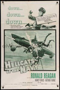 1f308 HELLCATS OF THE NAVY 1sh '57 art of Ronald Reagan in the only movie he made with Nancy!