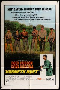 1f329 HORNETS' NEST 1sh '70 Rock Hudson, great cast portrait of teens with guns!