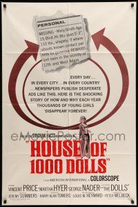 1f338 HOUSE OF 1000 DOLLS 1sh '67 Vincent Price, Martha Hyer, traffic in human flesh!