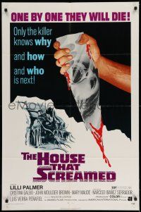 1f340 HOUSE THAT SCREAMED 1sh '71 La Residencia, horror art of hand holding bloody mirror shard!
