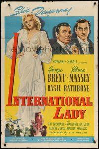 1f373 INTERNATIONAL LADY 1sh '41 George Brent, Basil Rathbone, sexy Ilona Massey is dangerous!