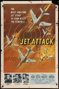 1f391 JET ATTACK 1sh '58 cool artwork of Korean War military fighter jets in formation!