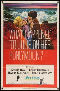 1f400 JULIE 1sh '56 what happened to Doris Day on her honeymoon with Louis Jourdan?