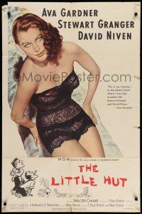 1f469 LITTLE HUT 1sh '57 giant image of barely-dressed tropical Ava Gardner with sexy eyes!