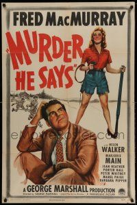 1f570 MURDER HE SAYS style A 1sh '45 classic Fred MacMurray hillbilly killer-diller, great art!