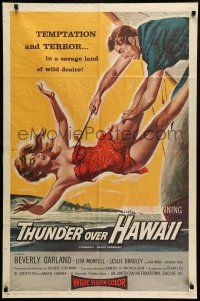 1f585 NAKED PARADISE 1sh R60 art of sexy Beverly Garland caught by hook, Thunder Over Hawaii!