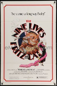 1f608 NINE LIVES OF FRITZ THE CAT 1sh '74 Robert Crumb, great art of smoking cartoon feline!