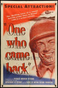1f632 ONE WHO CAME BACK 1sh '51 Korean War documentary filmed as it actually happened!