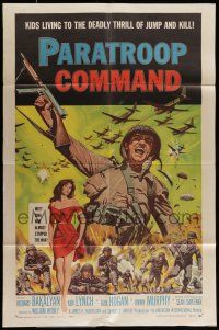 1f638 PARATROOP COMMAND 1sh '59 AIP, WWII sky-diving, cool art of soldiers & sexy Carolyn Hughes!