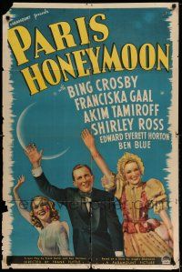 1f640 PARIS HONEYMOON 1sh '39 Bing Crosby between beautiful ladies Franciska Gaal & Shirley Ross!