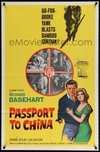 1f643 PASSPORT TO CHINA 1sh '61 Richard Basehart tries to help Lisa Gastoni flee Red China!