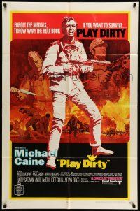 1f658 PLAY DIRTY 1sh '69 cool art of WWII soldier Michael Caine with machine gun!