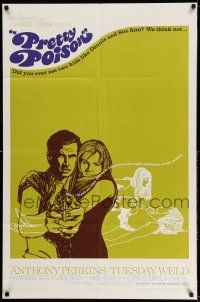 1f668 PRETTY POISON 1sh '68 cool artwork of psycho Anthony Perkins & crazy Tuesday Weld!