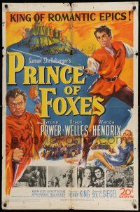 1f671 PRINCE OF FOXES 1sh '49 Orson Welles, Tyrone Power w/sword protects pretty Wanda Hendrix!