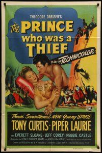 1f673 PRINCE WHO WAS A THIEF 1sh '51 romantic art of Tony Curtis & pretty Piper Laurie!