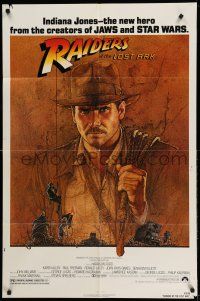 1f681 RAIDERS OF THE LOST ARK 1sh '81 great art of adventurer Harrison Ford by Richard Amsel!