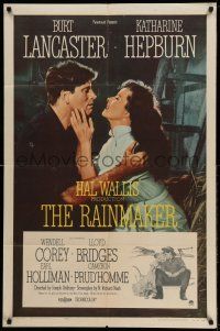 1f685 RAINMAKER 1sh '56 great romantic close up of Burt Lancaster & Katharine Hepburn!