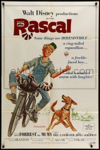 1f687 RASCAL 1sh '69 Walt Disney, great art of Bill Mumy on bike with raccoon & dog!