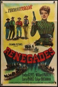1f693 RENEGADES style A 1sh '46 art of Evelyn Keyes with her gun in her hand, Larry Parks!