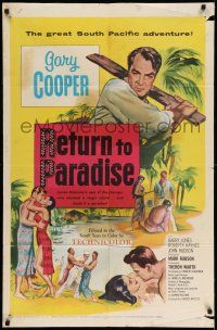 1f696 RETURN TO PARADISE 1sh '53 art of Gary Cooper, from James A. Michener's story!