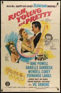 1f698 RICH, YOUNG & PRETTY 1sh '51 Jane Powell is romanced in Paris France!
