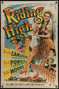 1f699 RIDING HIGH style A 1sh '43 art of Dorothy Lamour in Native American headdress, Dick Powell