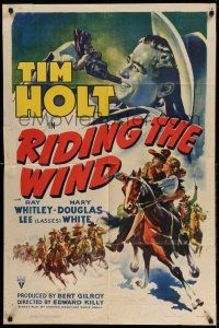 1f700 RIDING THE WIND style A 1sh '41 great artwork of cowboy Tim Holt holding gun & on horseback!