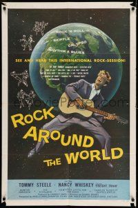 1f707 ROCK AROUND THE WORLD 1sh '57 early rock & roll, great artwork of Tommy Steele!