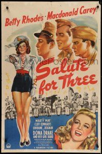 1f721 SALUTE FOR THREE style A 1sh '43 sexy Betty Rhodes, Dona Drake and Her Girl Band!