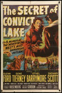 1f736 SECRET OF CONVICT LAKE 1sh '51 Gene Tierney is a lonely woman at the mercy of hunted men!