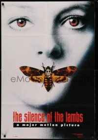 1f755 SILENCE OF THE LAMBS style A teaser DS 1sh '90 image of Jodie Foster with moth over mouth!
