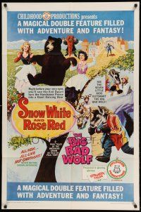 1f771 SNOW WHITE & ROSE RED/BIG BAD WOLF 1sh '66 magical double-feature, adventure & fantasy!