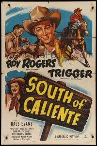 1f778 SOUTH OF CALIENTE 1sh '51 cool art of cowboy Roy Rogers riding Trigger + Dale Evans!