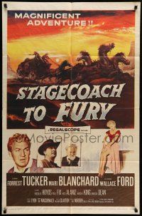 1f791 STAGECOACH TO FURY 1sh '56 pretty Marie Blanchard & Forrest Tucker in magnificent adventure!