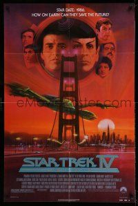 1f797 STAR TREK IV 1sh '86 art of Leonard Nimoy, Shatner & Klingon Bird-of-Prey by Bob Peak!