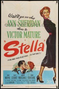 1f804 STELLA 1sh '50 full-length art of sexy Ann Sheridan trying to be good to Victor Mature!