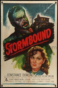 1f809 STORMBOUND 1sh '51 art of reporter Constance Dowling & scary outlaw Andrea Checchi!