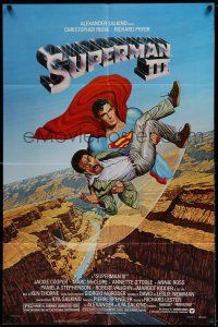 1f825 SUPERMAN III 1sh '83 art of Christopher Reeve flying & Richard Pryor by Berkey!